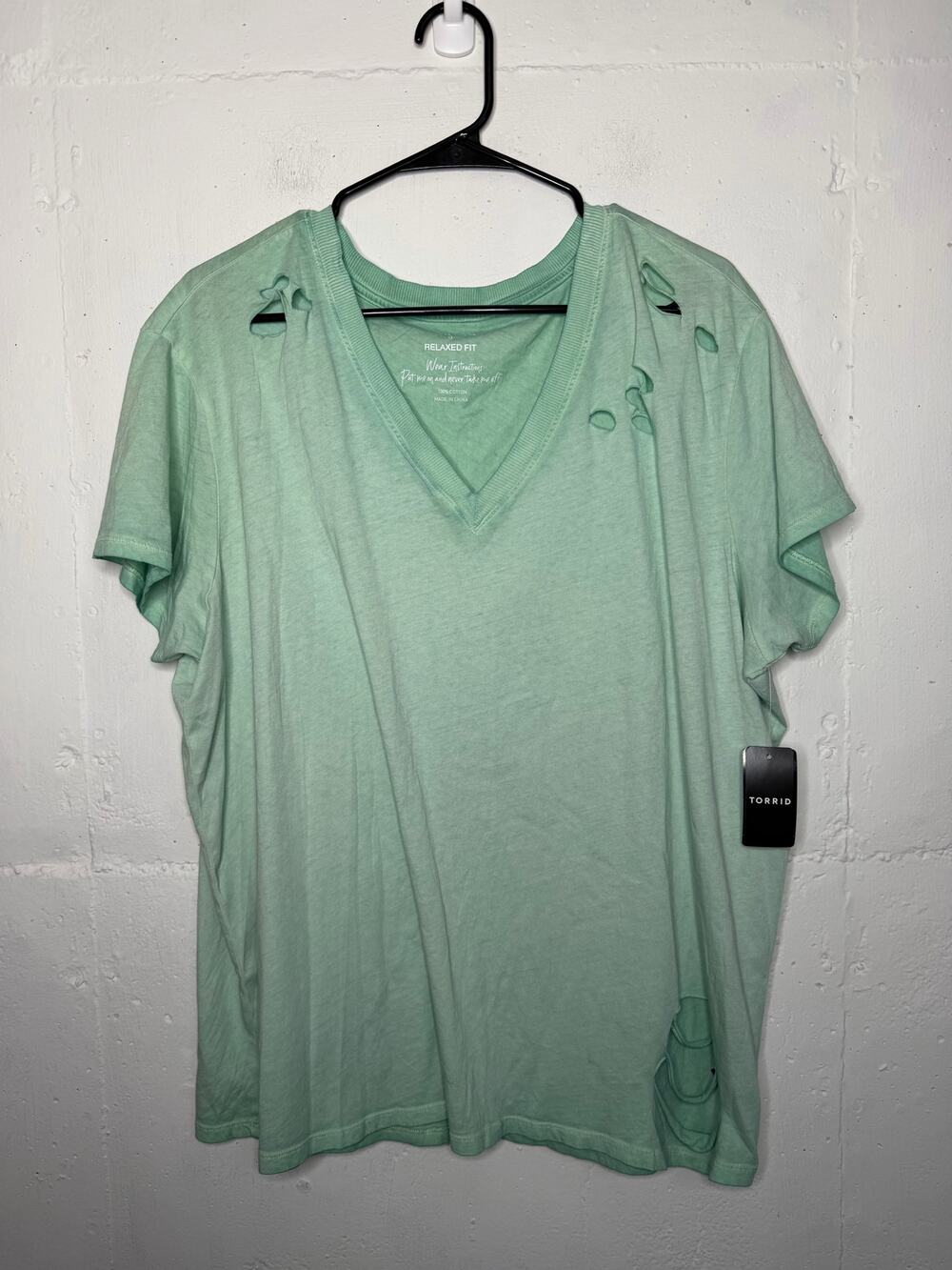 NEW Torrid Vintage Cotton Jersey V Neck Relaxed Distressed Green 0 L 12